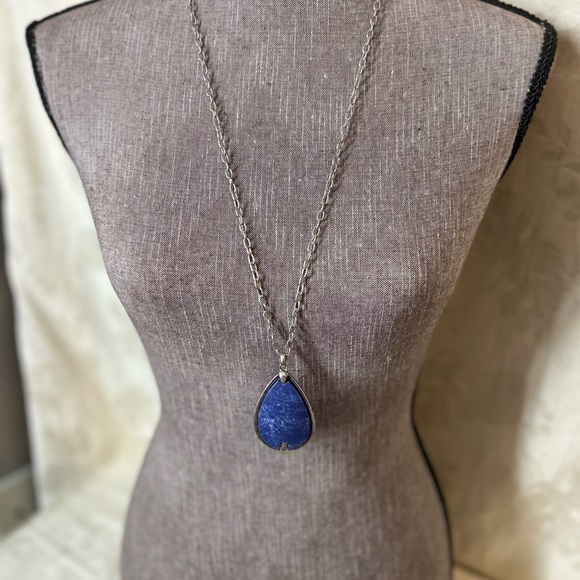 NWT The Sak Silvertone Teardrop blue stone pendant Logo hang tag Length appr.12” - Picture 6 of 7